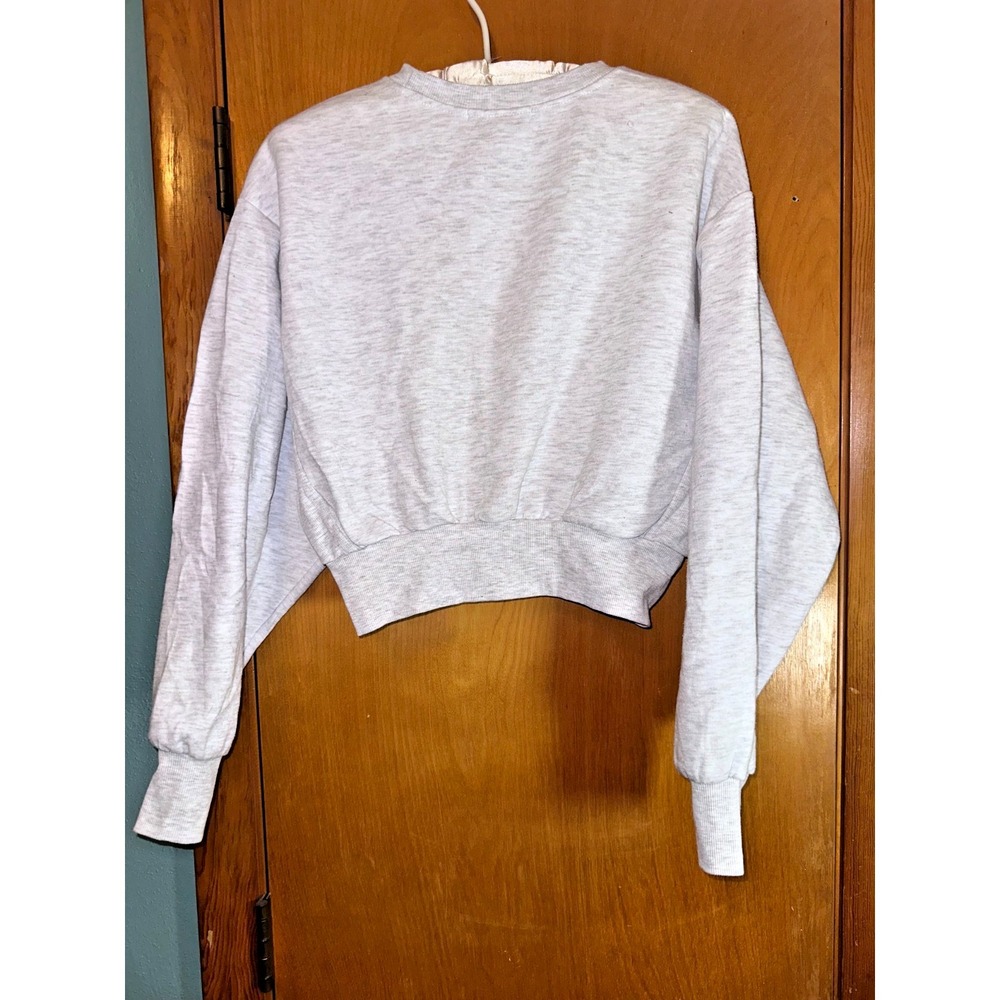 Forever‎ 21 Boston Heather Grey Cropped Crew Neck Sweatshirt Medium - Picture 3 of 6